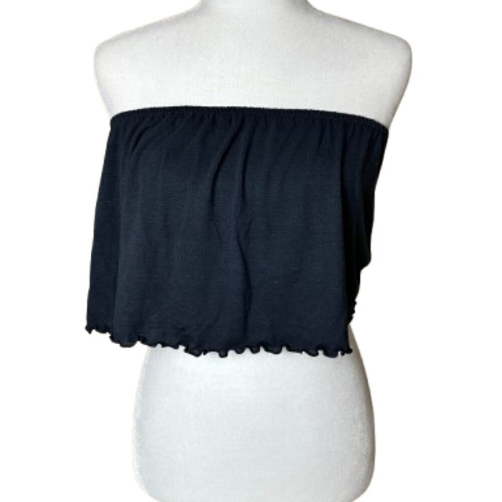 AMERICAN EAGLE Lettuce Edge Ruffle Tube Top Strapless Charcoal Size Small